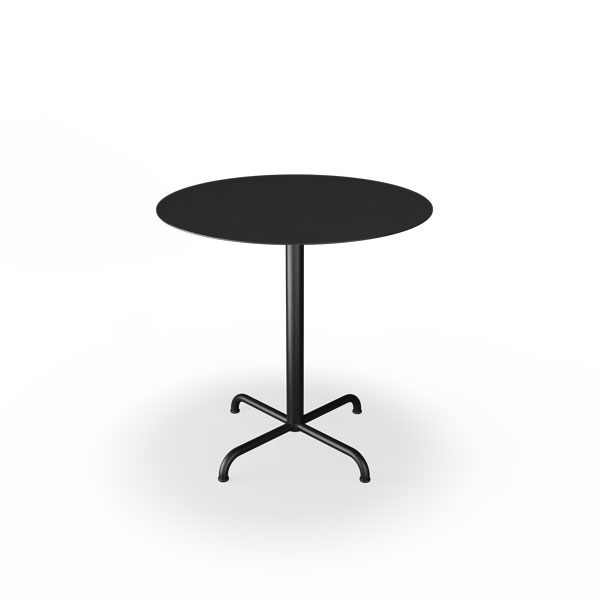 Tisch Pico von Houe mit runder schwarzer Tischplatte und sternförmig ausgelegtem Gestell  