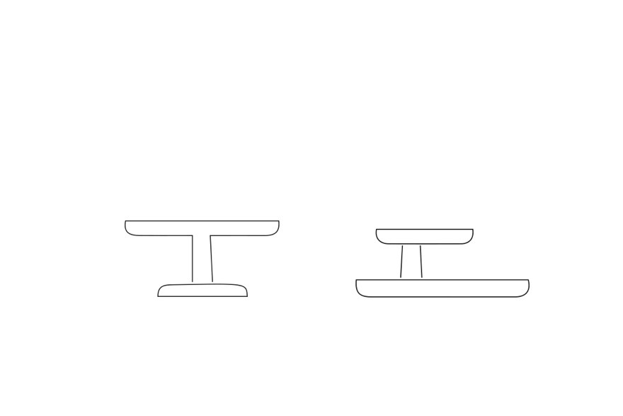 Piktogramm mit einer Tortenplatte und einer Etagere in Seitenansicht. Symbolische Darstellung für Serviergeschirr, Präsentation oder Patisserie im Kontext des Café Super Normal.