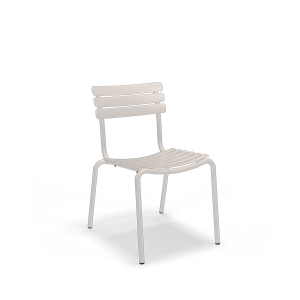 Stuhl Alua in Offwhite ohne Armlehnen, geradlinige Form aus Aluminium, stapelbar  