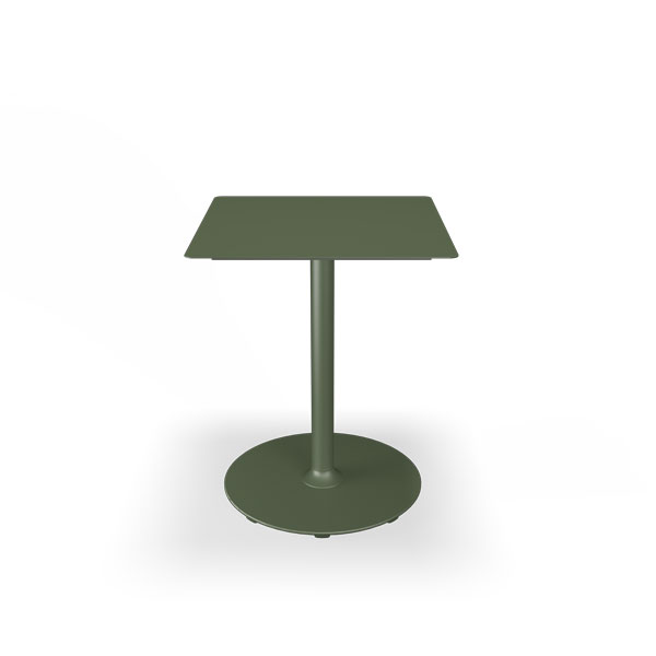 Tisch Pico von Houe in Olivgrün mit runder Platte und charakteristisch sternförmigem Gestell  