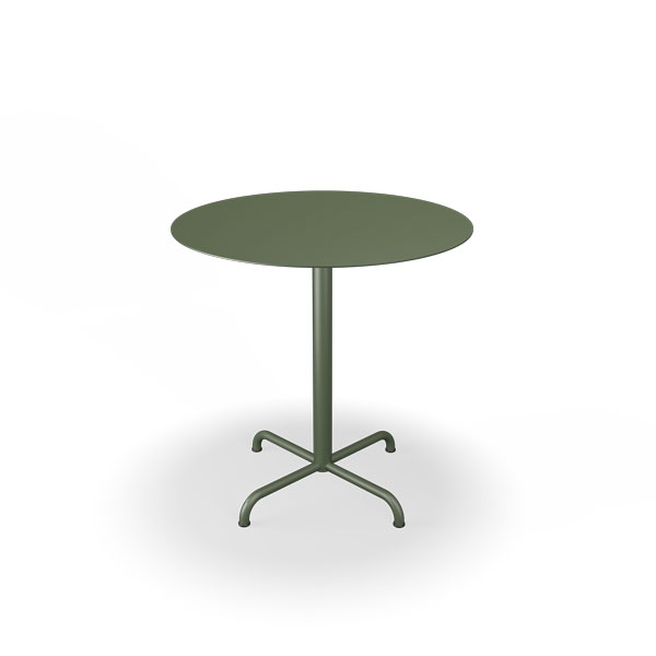 Tisch Pico von Houe in Olivgrün mit runder Platte und charakteristisch sternförmigem Gestell  